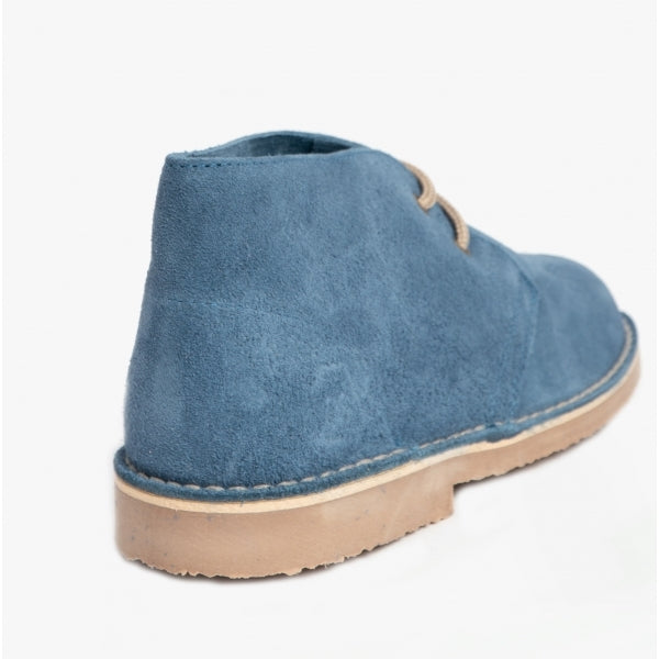 Roamers MACIE Womens Desert Boots in Blue, rear three-quarter view of the heel and sole