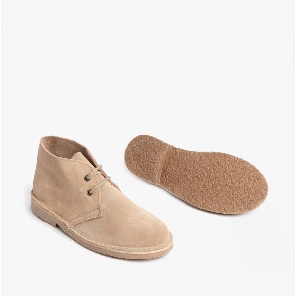 Roamers MACIE Womens Desert Boots in Taupe, one boot beside the other turned to show the sole